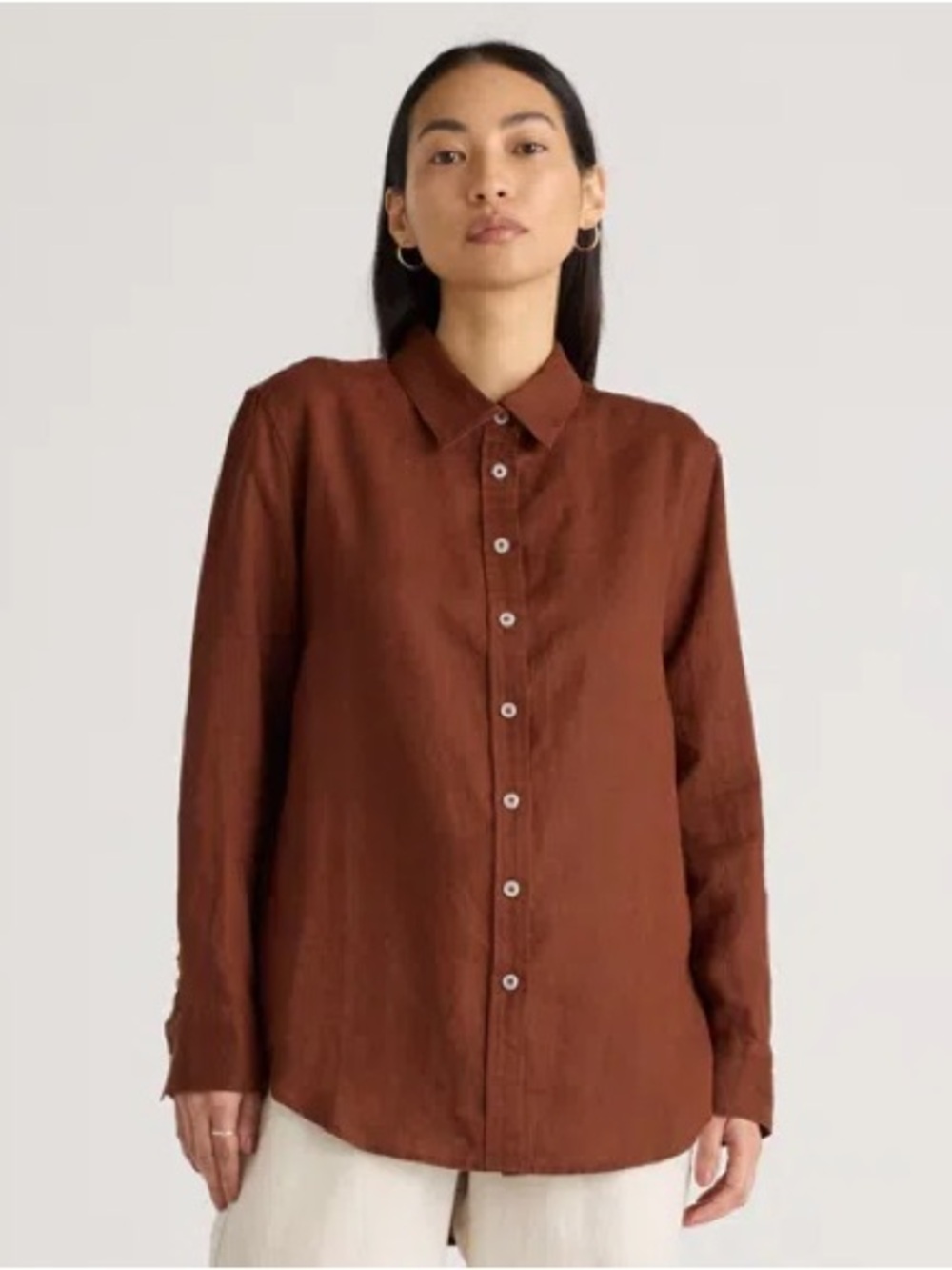 QUINCE 100% European Linen Long Sleeve Shirt In Chocolate